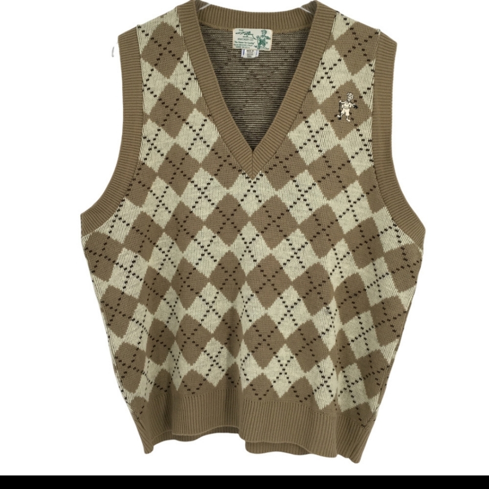 Vintage The T. Barry Knicker Co Argyle Vest Golf Sweater XL Sleeveless V-Neck